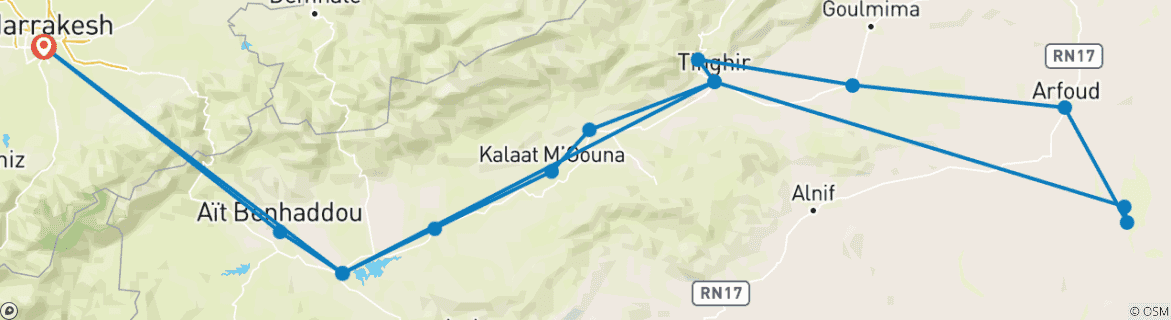Image d'une carte montrant l'itinéraire du circuit