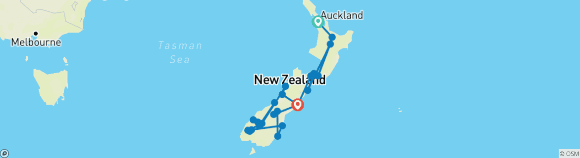 Image of a map showing the route of the tour