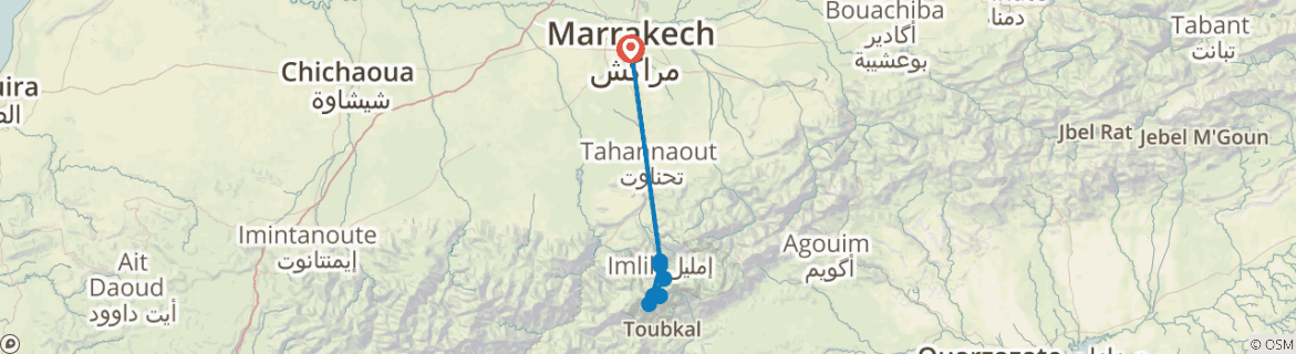 Image of a map showing the route of the tour