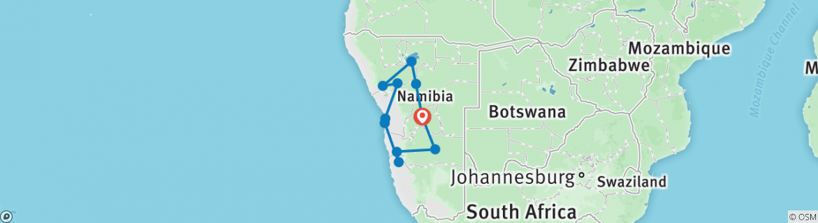 Image of a map showing the route of the tour
