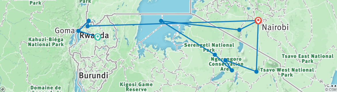 Image of a map showing the route of the tour