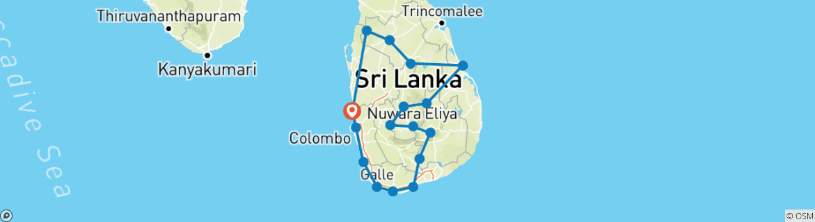 Image of a map showing the route of the tour