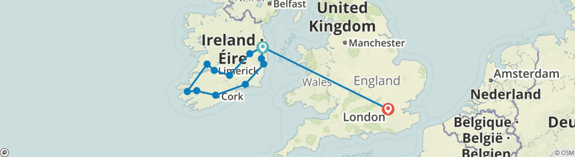 Image of a map showing the route of the tour