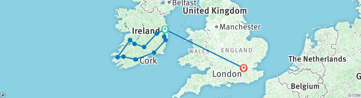 Image of a map showing the route of the tour