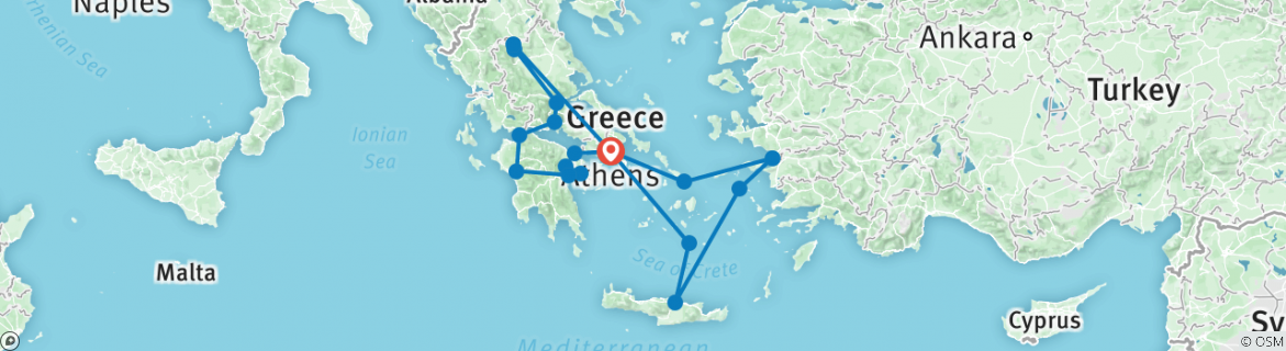 Image of a map showing the route of the tour