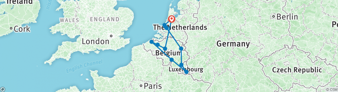 Image of a map showing the route of the tour