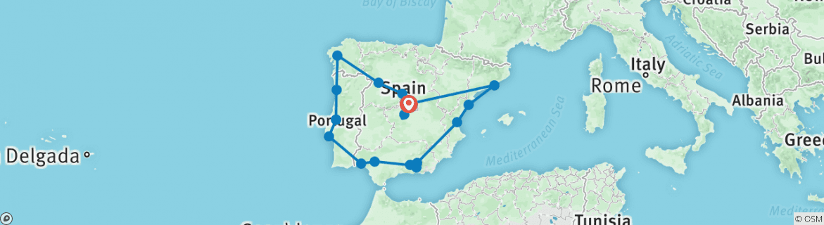 Image of a map showing the route of the tour