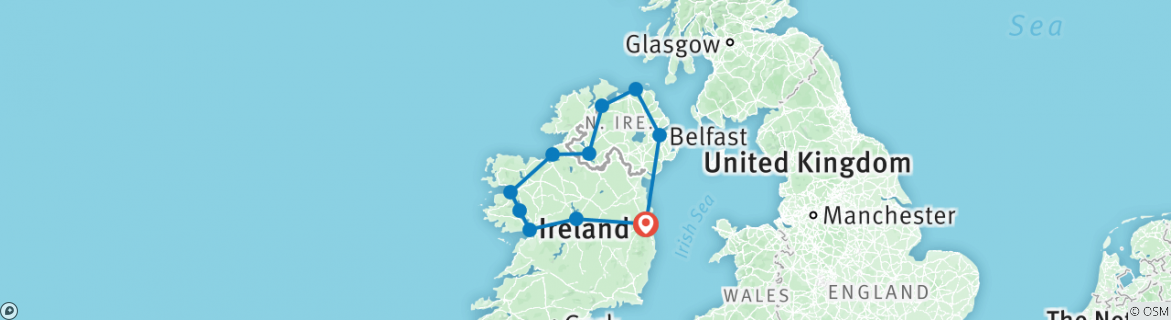 Image of a map showing the route of the tour