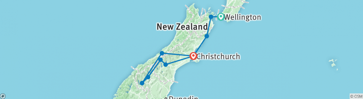 Image of a map showing the route of the tour