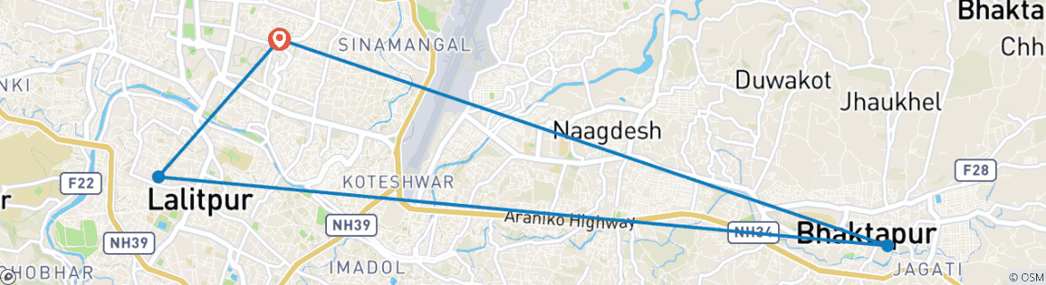 Image of a map showing the route of the tour