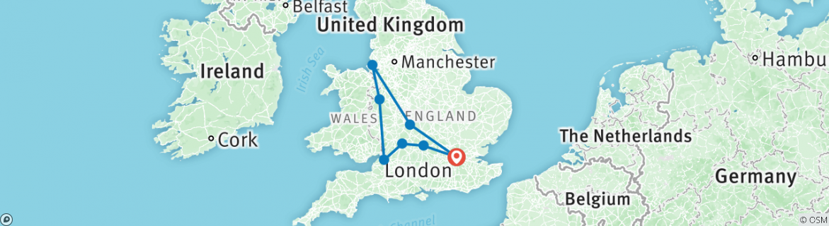 Image of a map showing the route of the tour