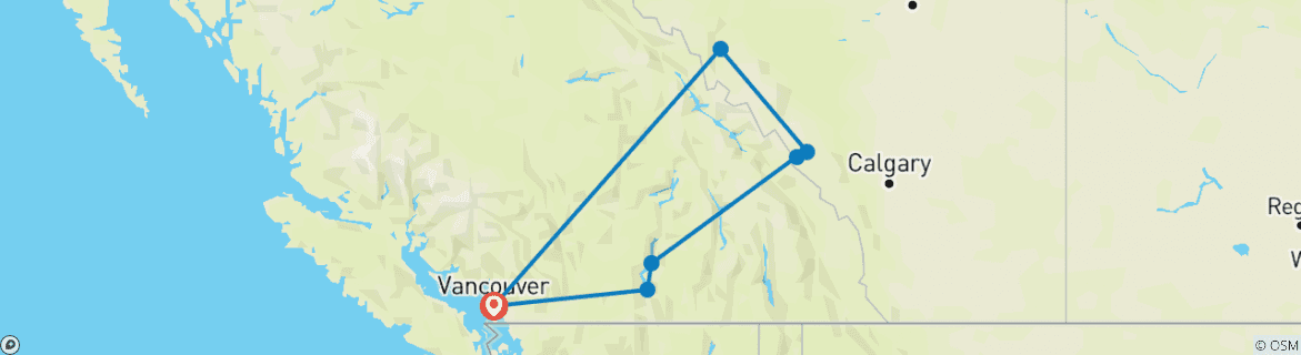 Image of a map showing the route of the tour