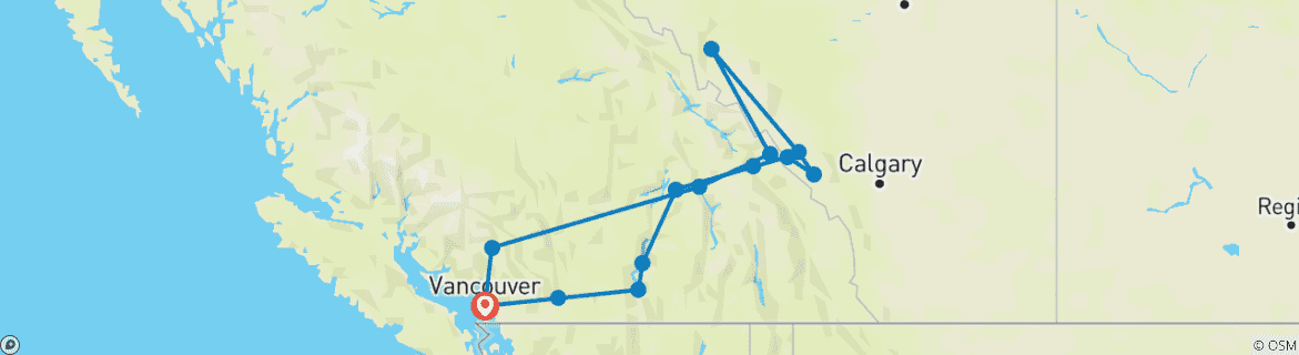 Image d'une carte montrant l'itinéraire du circuit