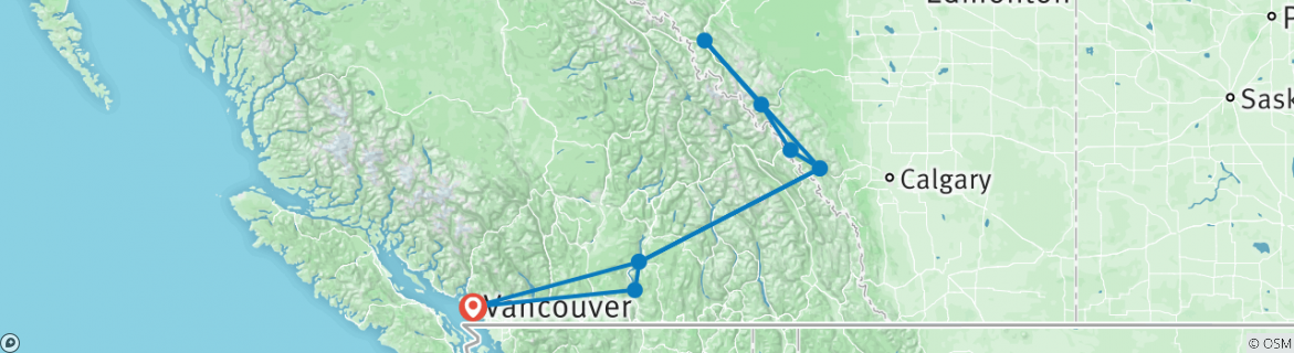 Image of a map showing the route of the tour