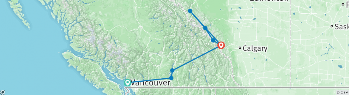 Image of a map showing the route of the tour