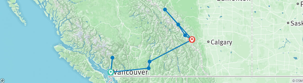 Image of a map showing the route of the tour