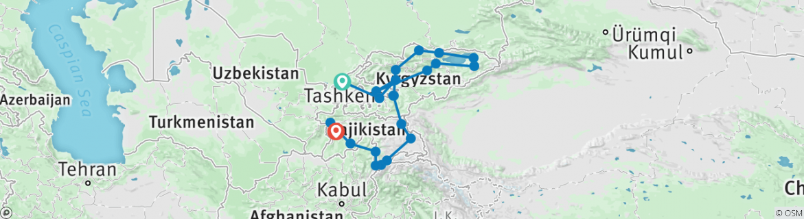Image of a map showing the route of the tour