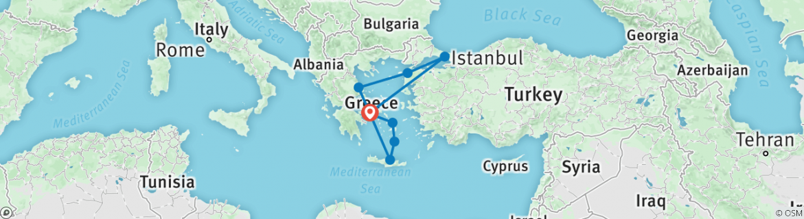 Image of a map showing the route of the tour