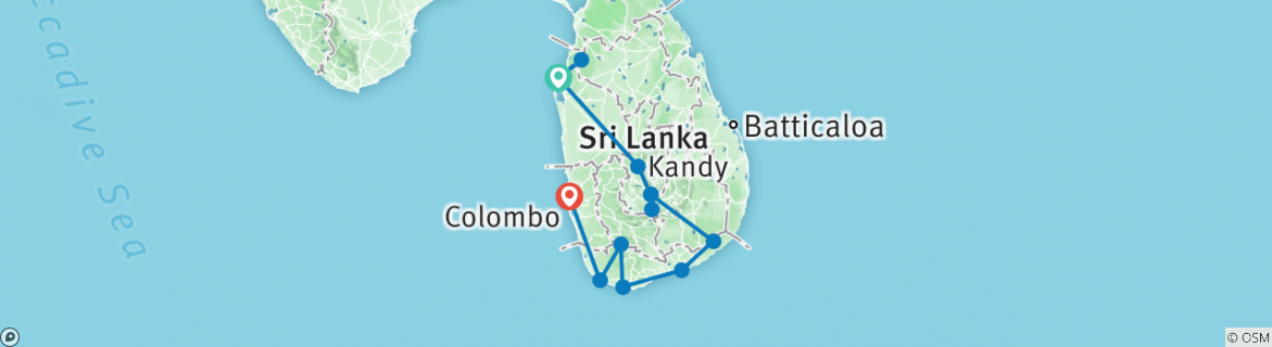 Image of a map showing the route of the tour