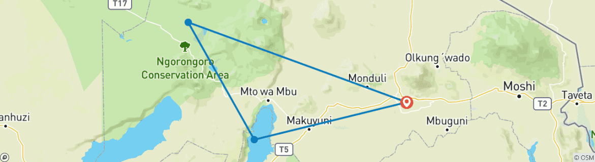 Image of a map showing the route of the tour