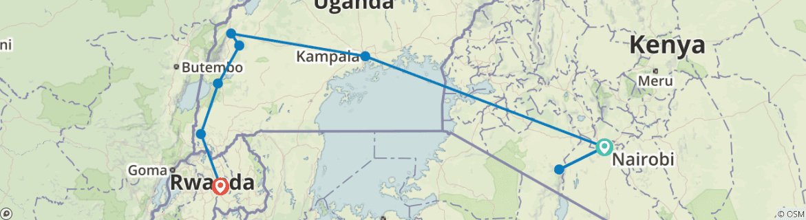 Image of a map showing the route of the tour