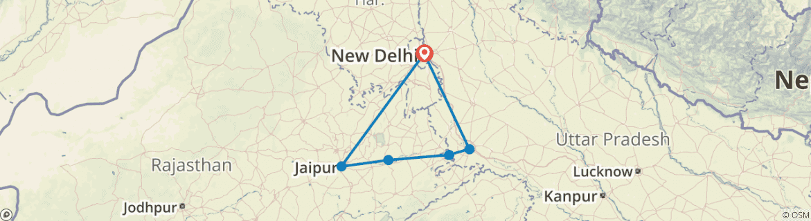 Image of a map showing the route of the tour