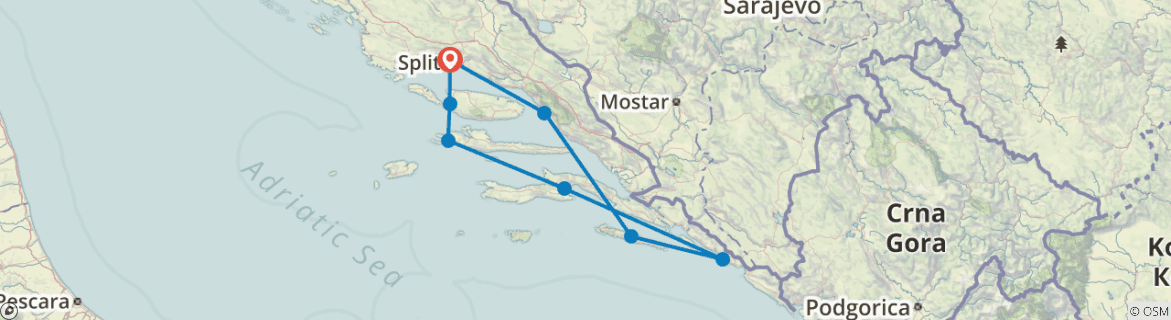 Image of a map showing the route of the tour