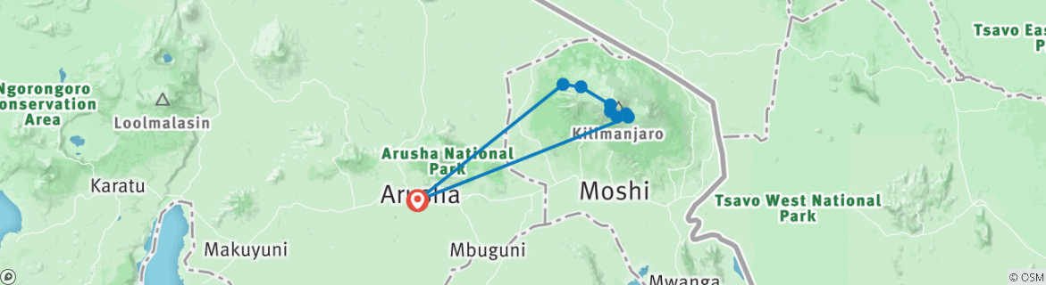 Image of a map showing the route of the tour