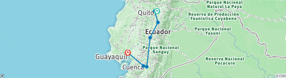 Image of a map showing the route of the tour
