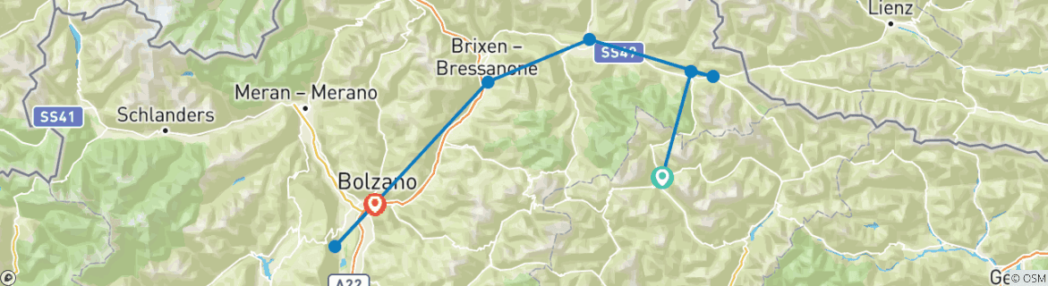 Karte mit der Reiseroute