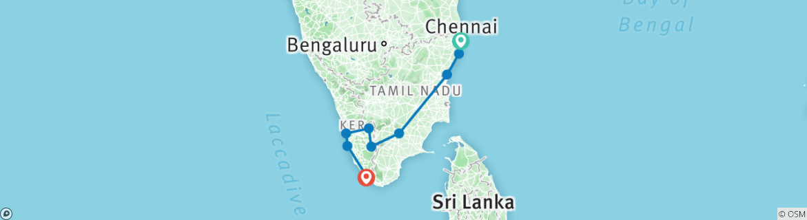 Image of a map showing the route of the tour