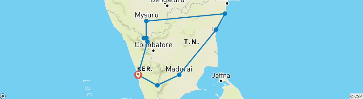 Image of a map showing the route of the tour