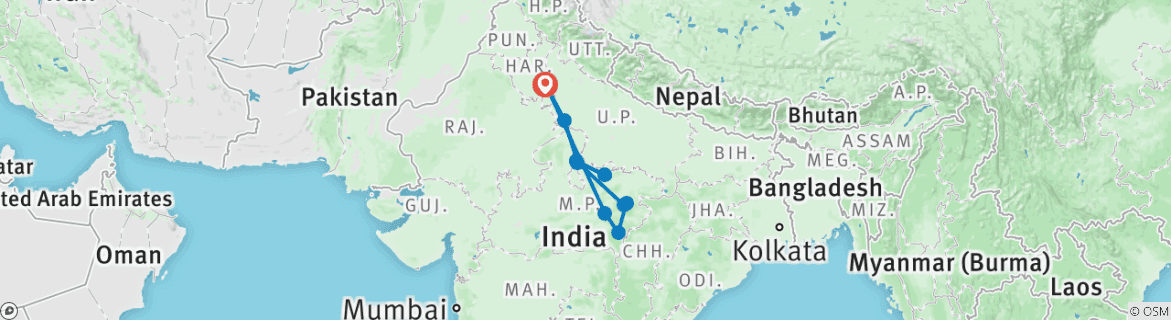 Image of a map showing the route of the tour