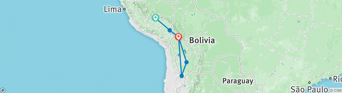 Image of a map showing the route of the tour