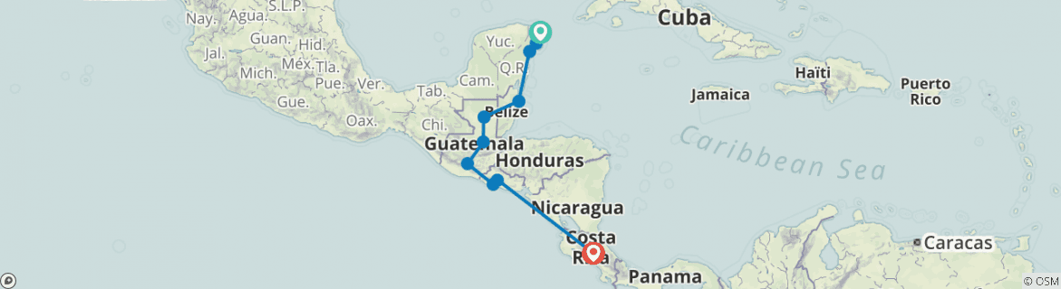 Image of a map showing the route of the tour