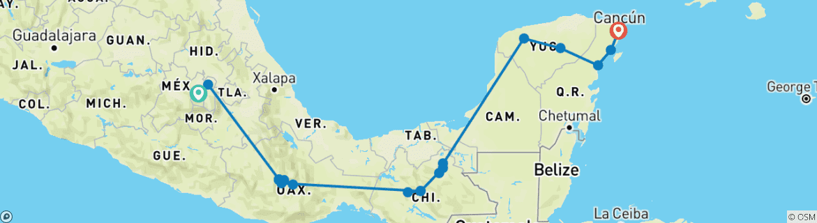 Image d'une carte montrant l'itinéraire du circuit