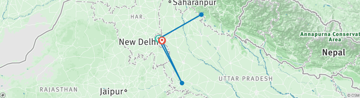 Image of a map showing the route of the tour
