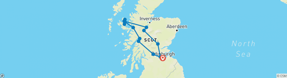 Image of a map showing the route of the tour