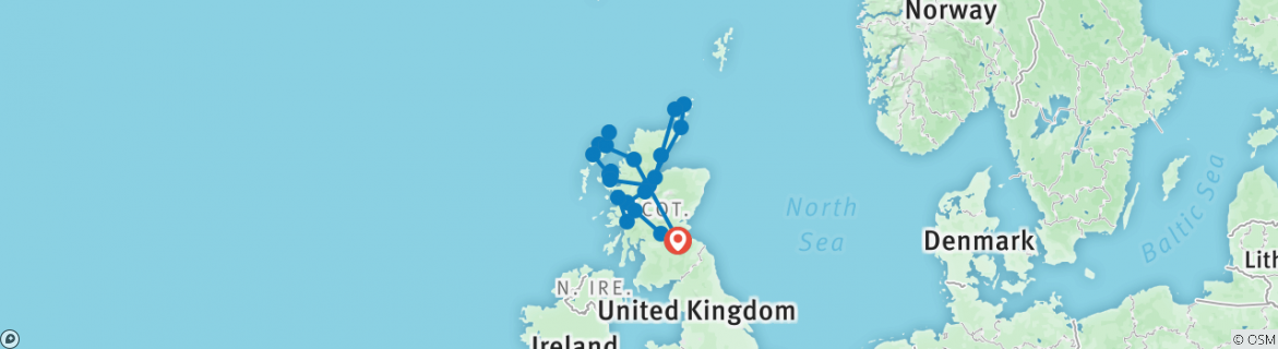 Image of a map showing the route of the tour