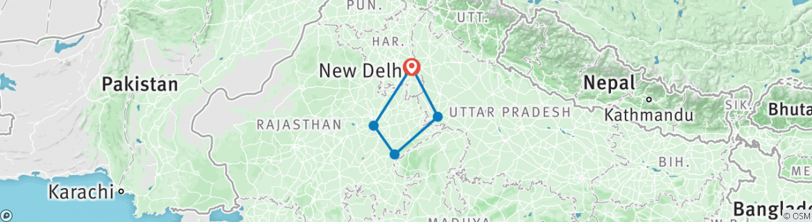 Image of a map showing the route of the tour