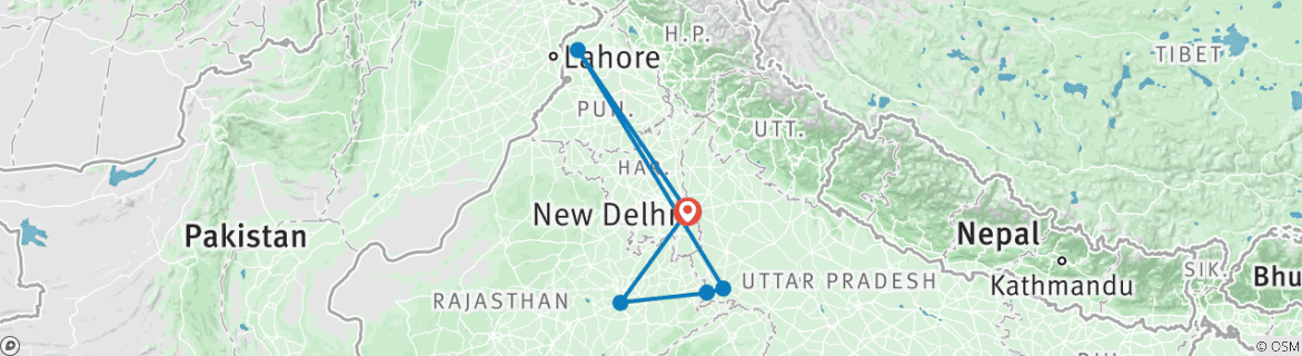 Image of a map showing the route of the tour