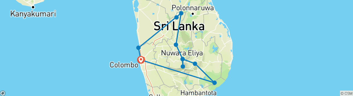 Image of a map showing the route of the tour