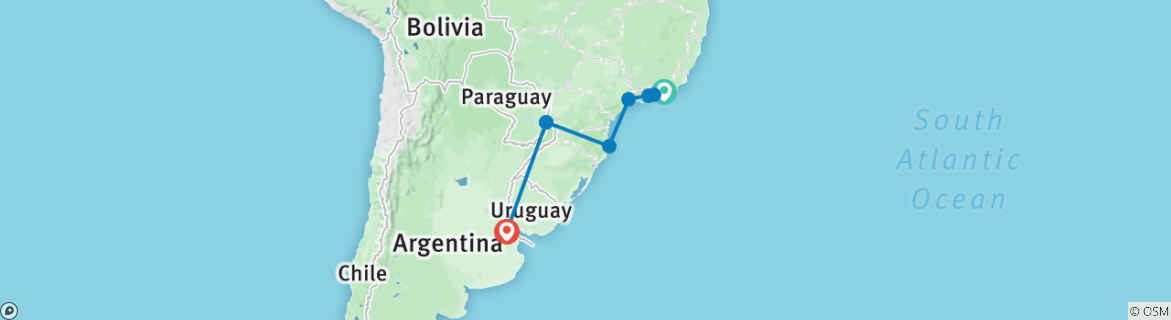 Image of a map showing the route of the tour