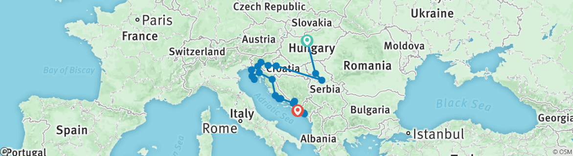 Image of a map showing the route of the tour