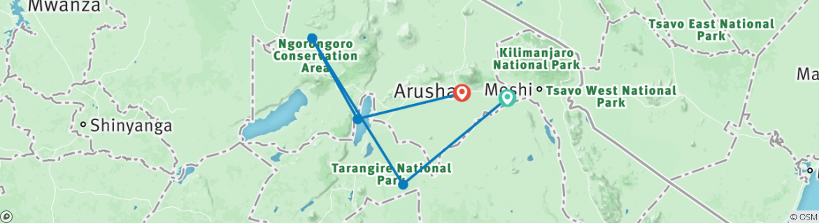 Image of a map showing the route of the tour
