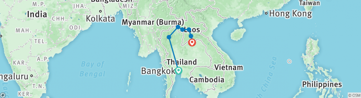 Image of a map showing the route of the tour