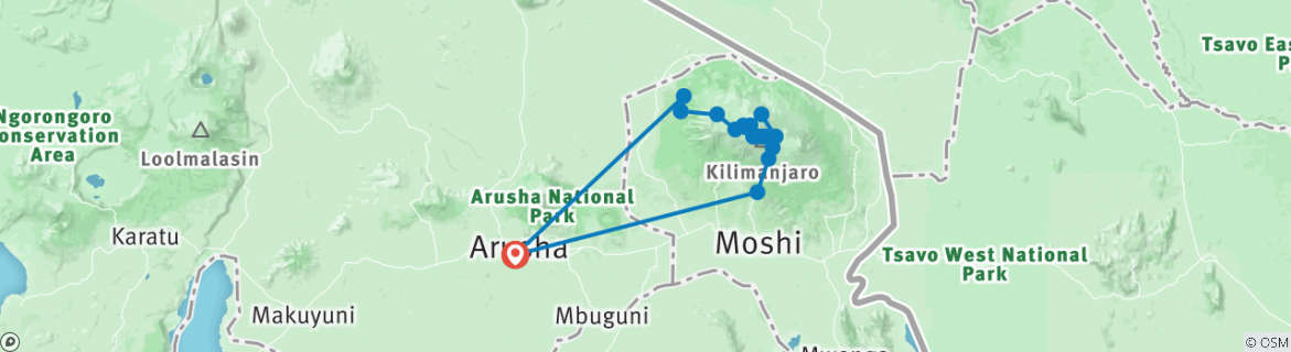 Image of a map showing the route of the tour