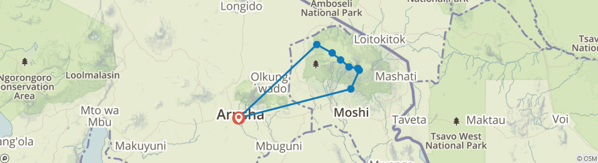 Image of a map showing the route of the tour