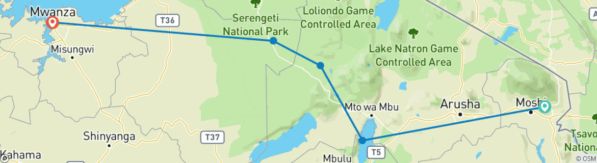 Image d'une carte montrant l'itinéraire du circuit