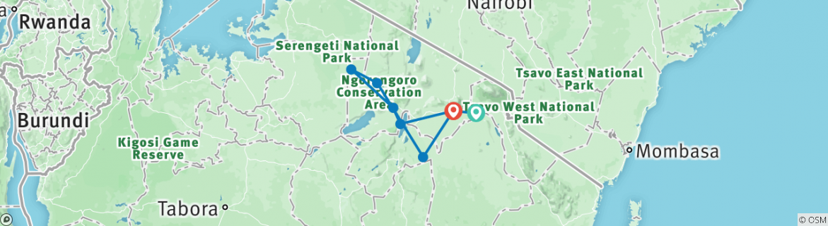 Image of a map showing the route of the tour
